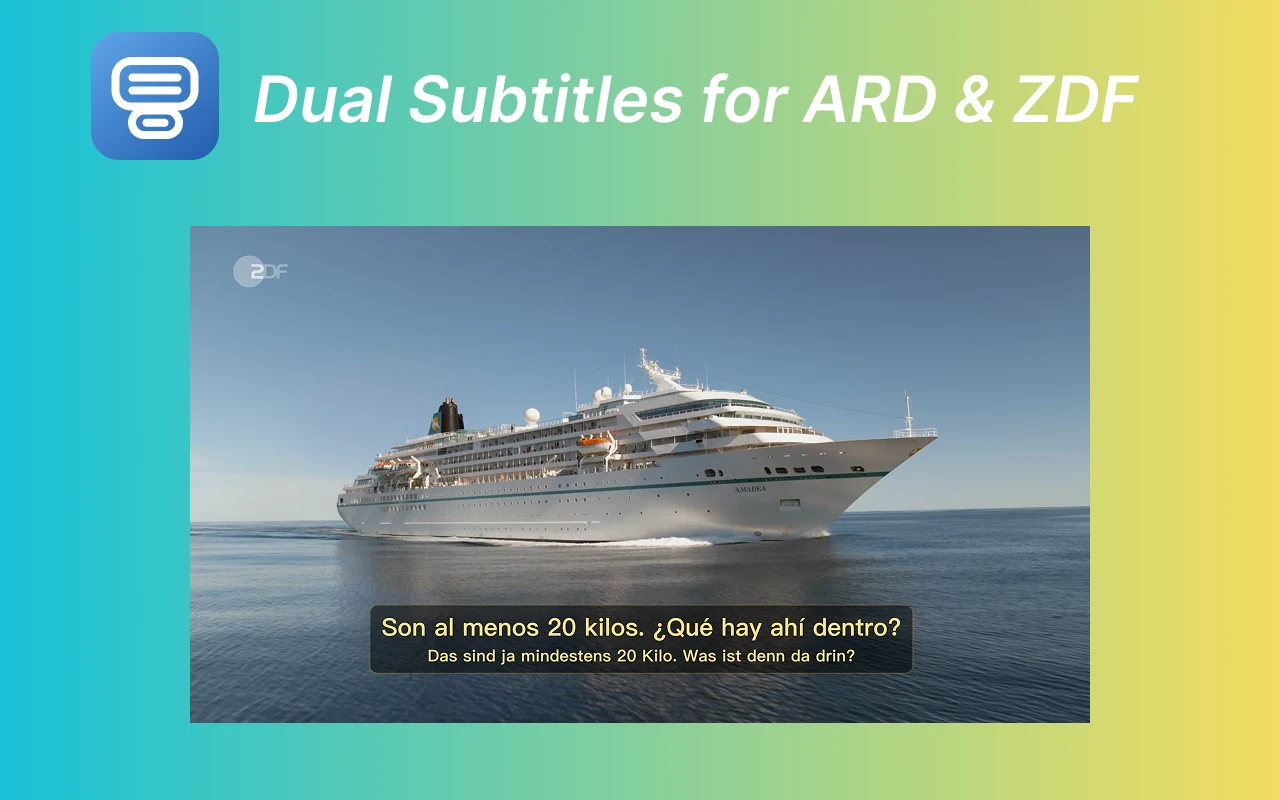 Dual Subtitles preview with German and translated subtitles on a ZDF video